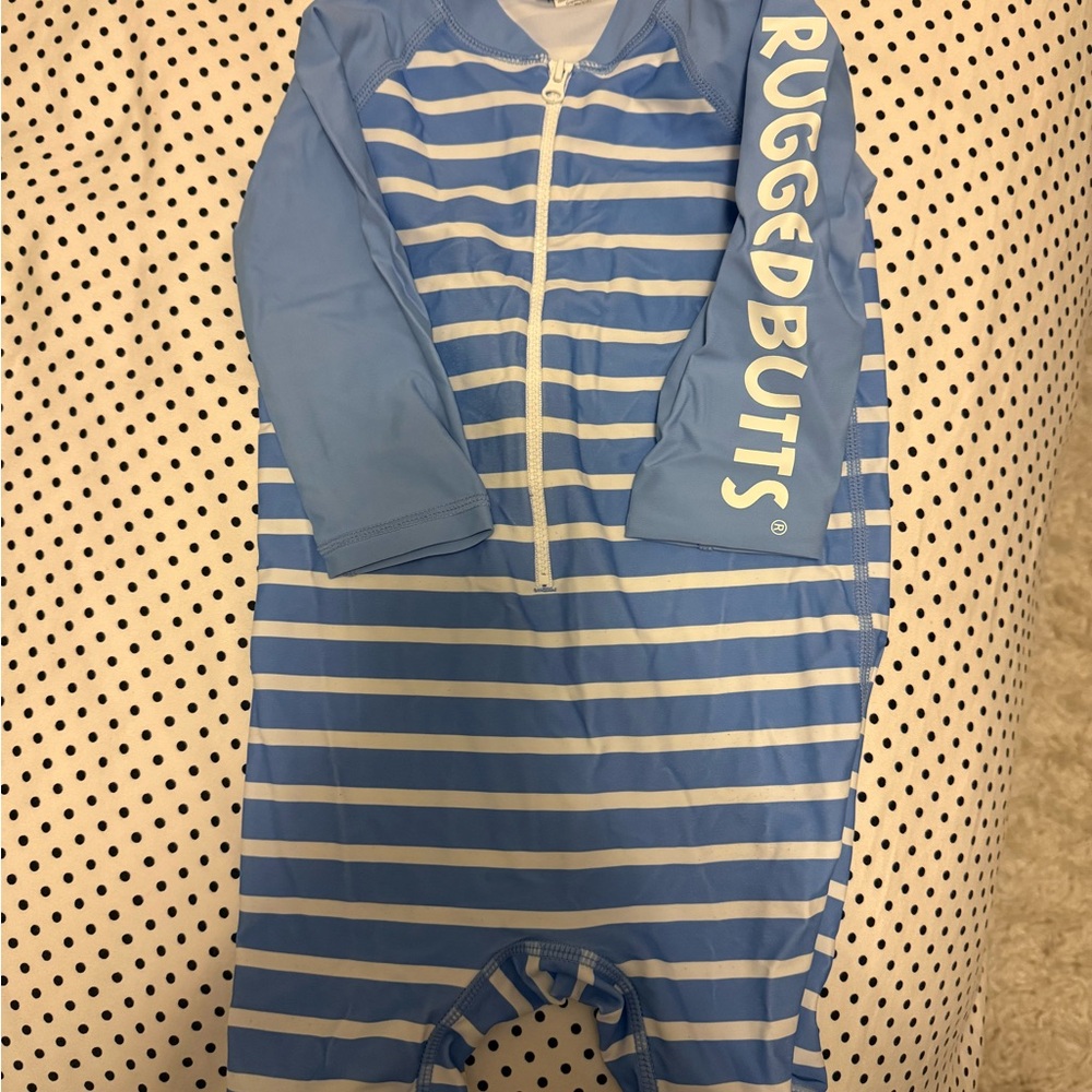 RuggedButts Blue & White Striped Kids Swim Footie